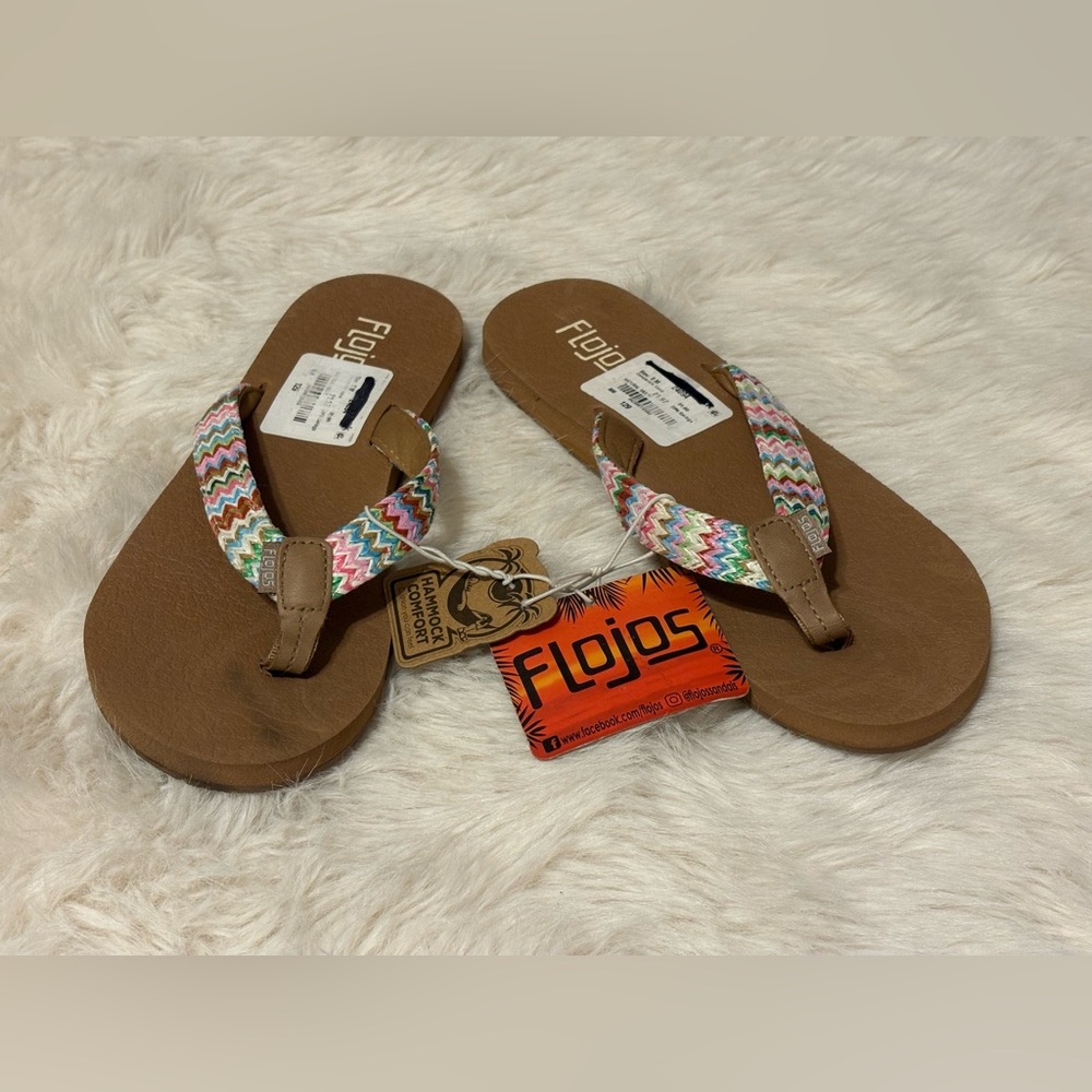Flojos Brown Sandals with Multicolor Zigzag Straps